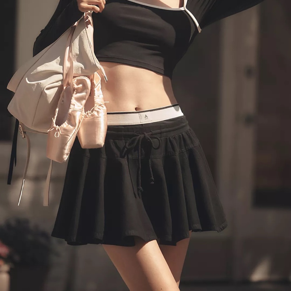 Daily Practice by Anthropologie Courtside Mini Skirt black drawstring mini skirt